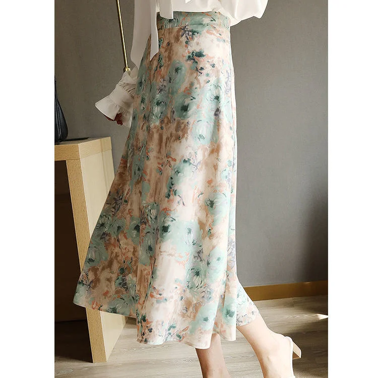 

Temperament floral skirt summer girl 2021 new high waist medium length A-line printed chiffon skirt with small drop and fresh