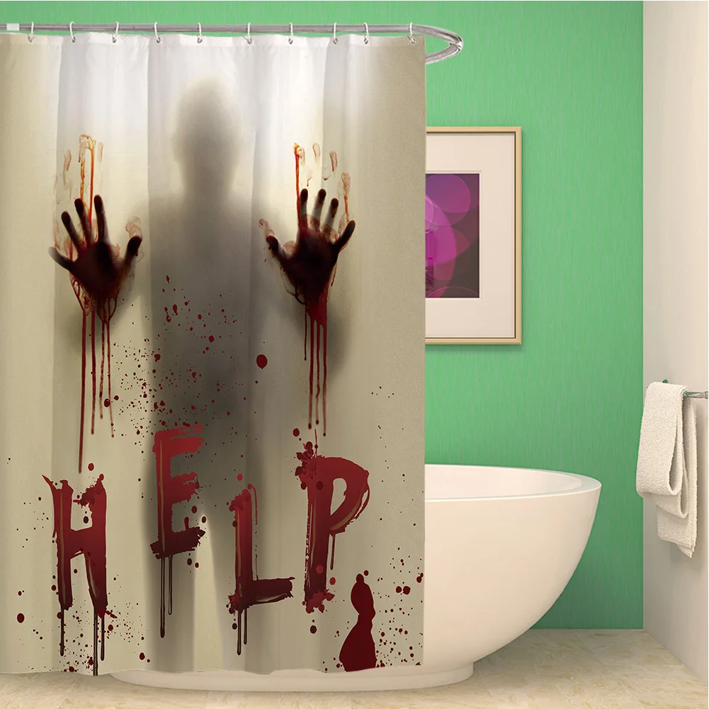 

Halloween Shower Curtain Liner Window Props with Bloody Hands for Halloween Decorations Theme Decoretion steady