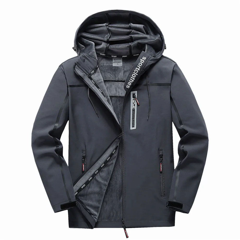 Gray WWKK флисовая куртка мужская водонепроницаемая тёплая флисовая ветрозащитная верхняя куртка с капюшоном для походов Лыжная походная одежда с капюшоном - Цвет: Gray