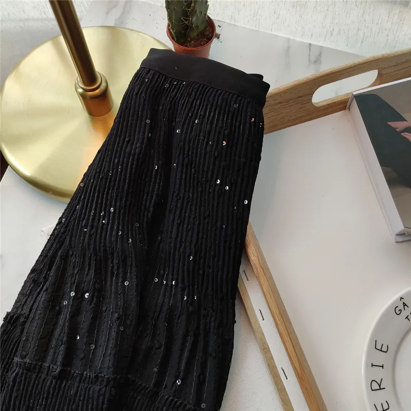 

Limiguyue Summmer Bling Fairy Skirts Women Sequin Long Chiffon Skirt High Quality Elastic Waist Slim Boho Jupes Longues K1209