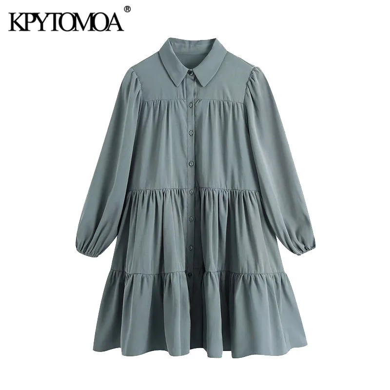Женское платье рубашка KPYTOMOA винтажное Плиссированное мини на пуговицах с