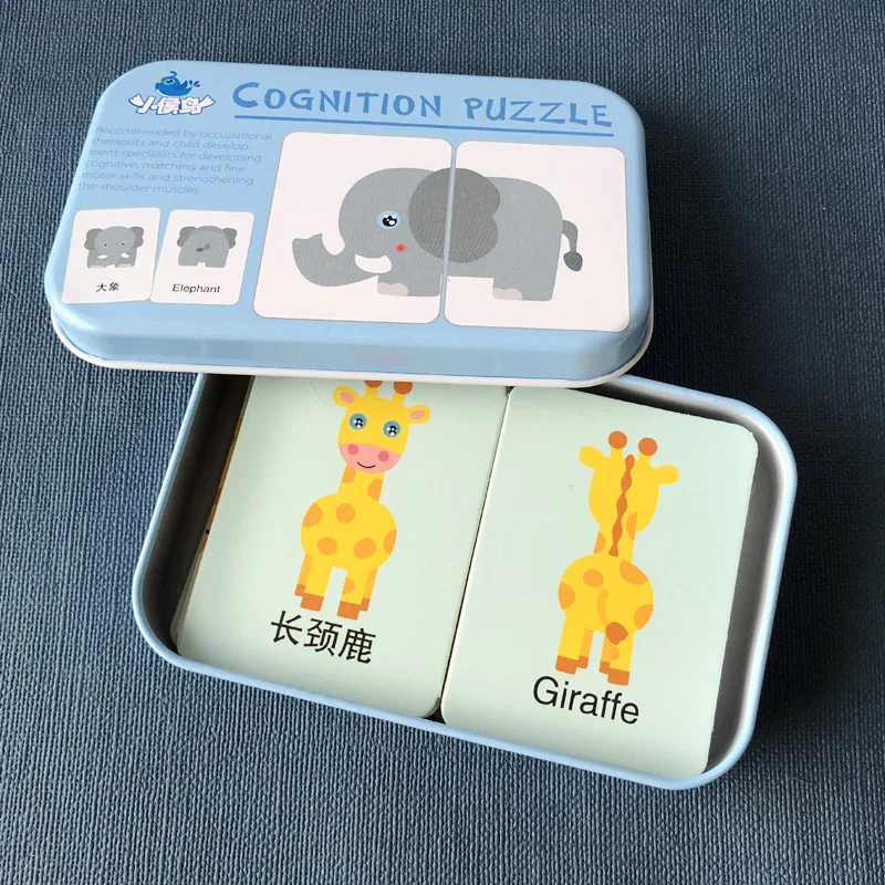 

Детские познание головоломки игрушки Дети железная коробка для хранения карт, подходящая для игры когнитивные карточки автомобиля, фрукто...