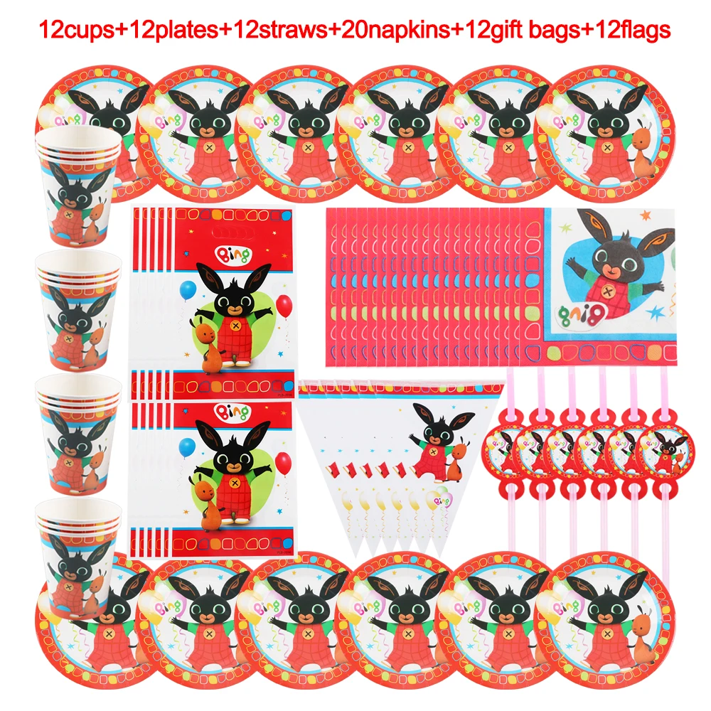 

Red Bunny Soldier Children's Birthday Party Decoration Disposable Tableware Cups Plates Napkins Straws Spoon Flag Baby Shower