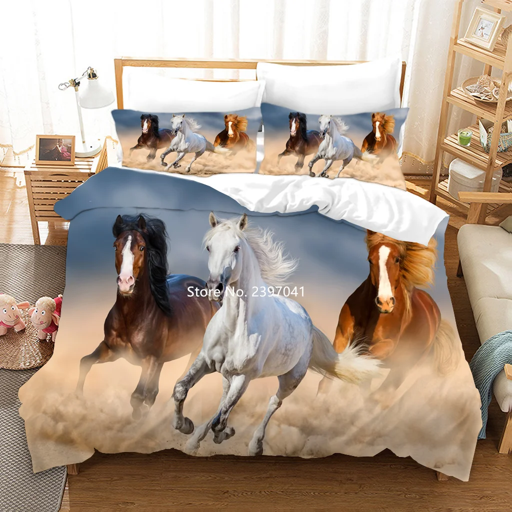 

3D Digital Printing Horse Gallop Bedding Set Animal Down Quilt Cover Pillowcase Children Adult Bedroom Decoration Home Textile