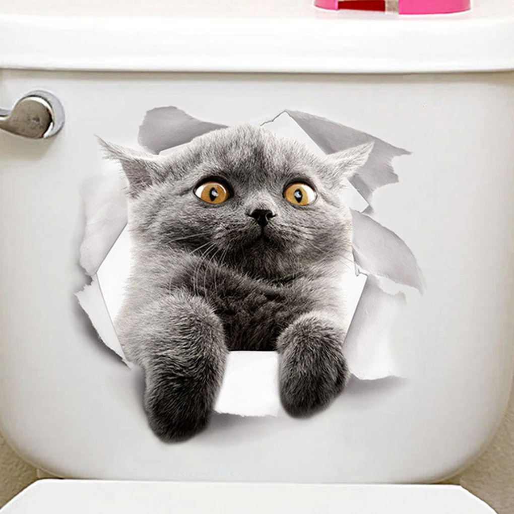 Горячая 3D милый котенок наклейка на крышку унитаза дети спальня стены Deocration Кот мультфильм наклейки на холодильник
