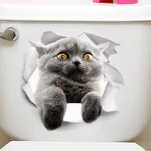 Горячая 3D милый котенок наклейка на крышку унитаза дети спальня стены Deocration Кот мультфильм наклейки на холодильник