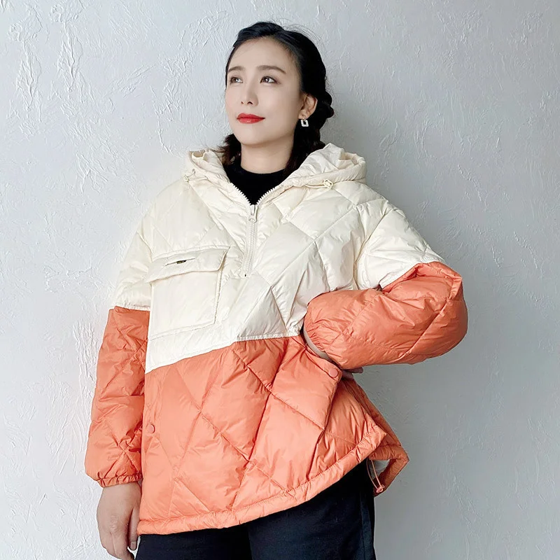 Fashion White Blue Hooded Padded Coat Loose Warm Down Jacket Female Zippers Casual Tops Korean  2021 Womens Pockets Yalabovso