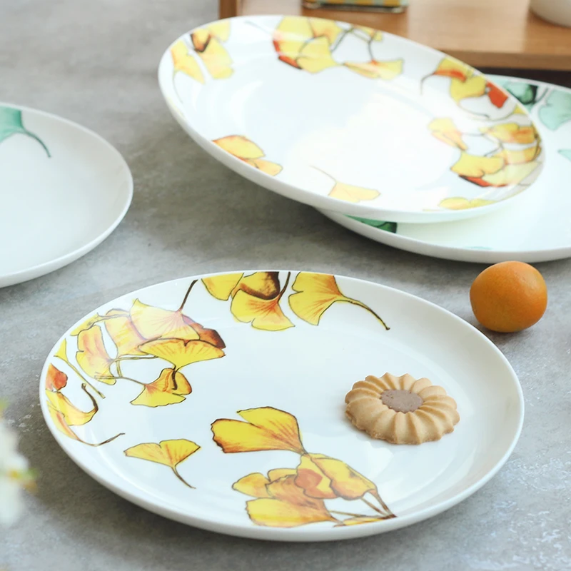 8 дюймов креативный гингко лист Китай костяная обеденная тарелка столовая посуда