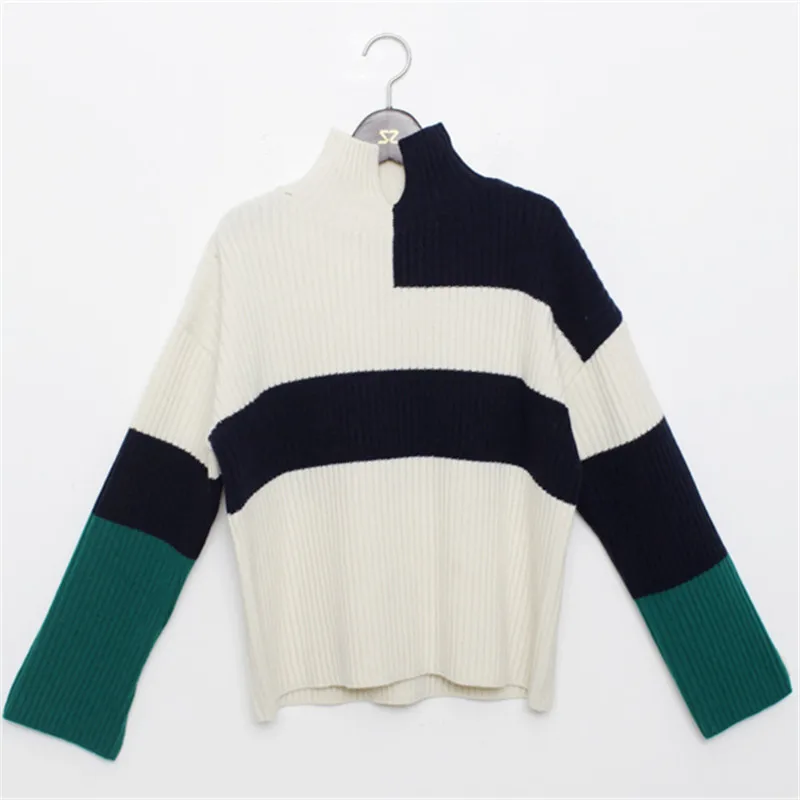 

Women's Sweater Patchwork Slit Turtleneck Arylic Pullovers Korean Style Sweaters for Autumn and Winter Casual 2020 New Stylish