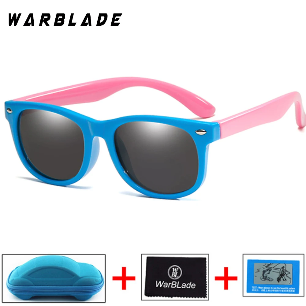 WarBlade Модные Детские поляризованные солнцезащитные очки для мальчиков и девочек, детские солнцезащитные очки TR90, силиконовые защитные очки, детские очки UV400 Oculo - Цвет линз: navy blue pink A box