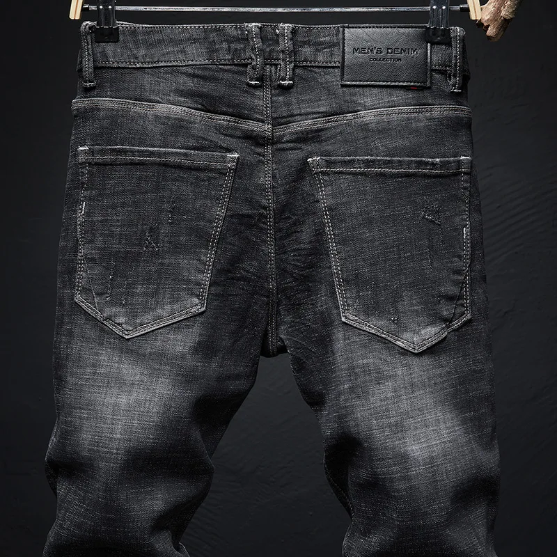 Джинсы мужские Стрейчевые с вышивкой в стиле хип-хоп модные простые черные