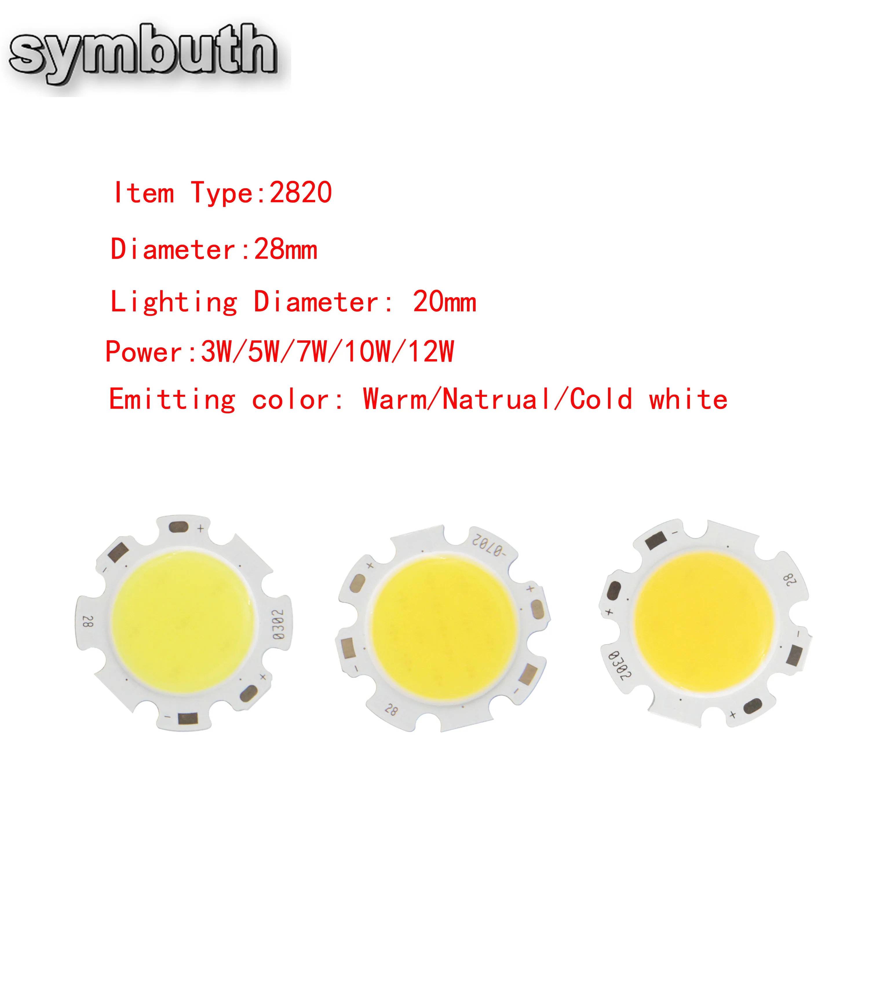 20pcs/Lot High Quality 3W 5W 7W 10W 12W Round Light Source 2820 28mm Circular LED Big Cob for DIY Spotlight