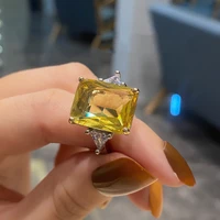 oe geometric shape yellow crystal opening adjustable ring party gift ring woman jewelry