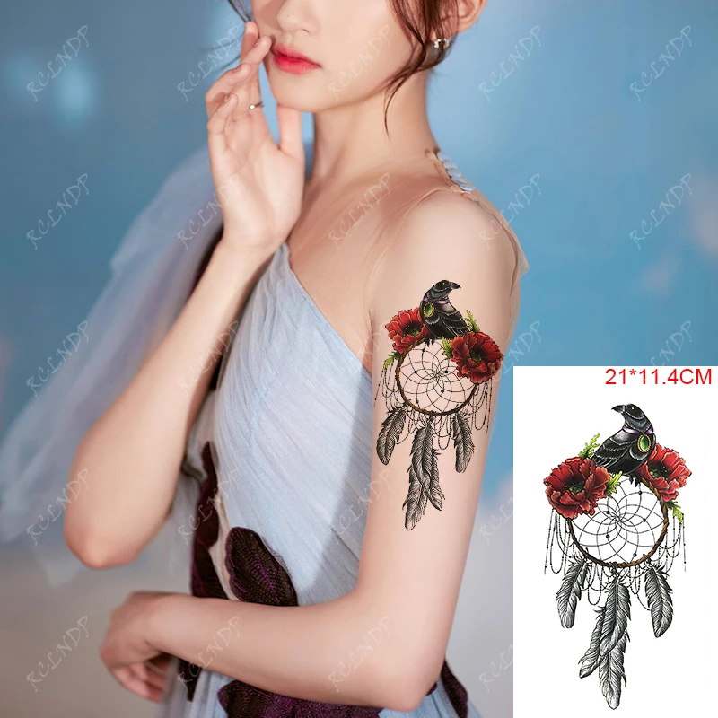 

Waterproof Temporary Tattoo Stickers Bird Dreamcatcher Feather Flower Body Art Fake Tatto Flash Tatoo for Women Men