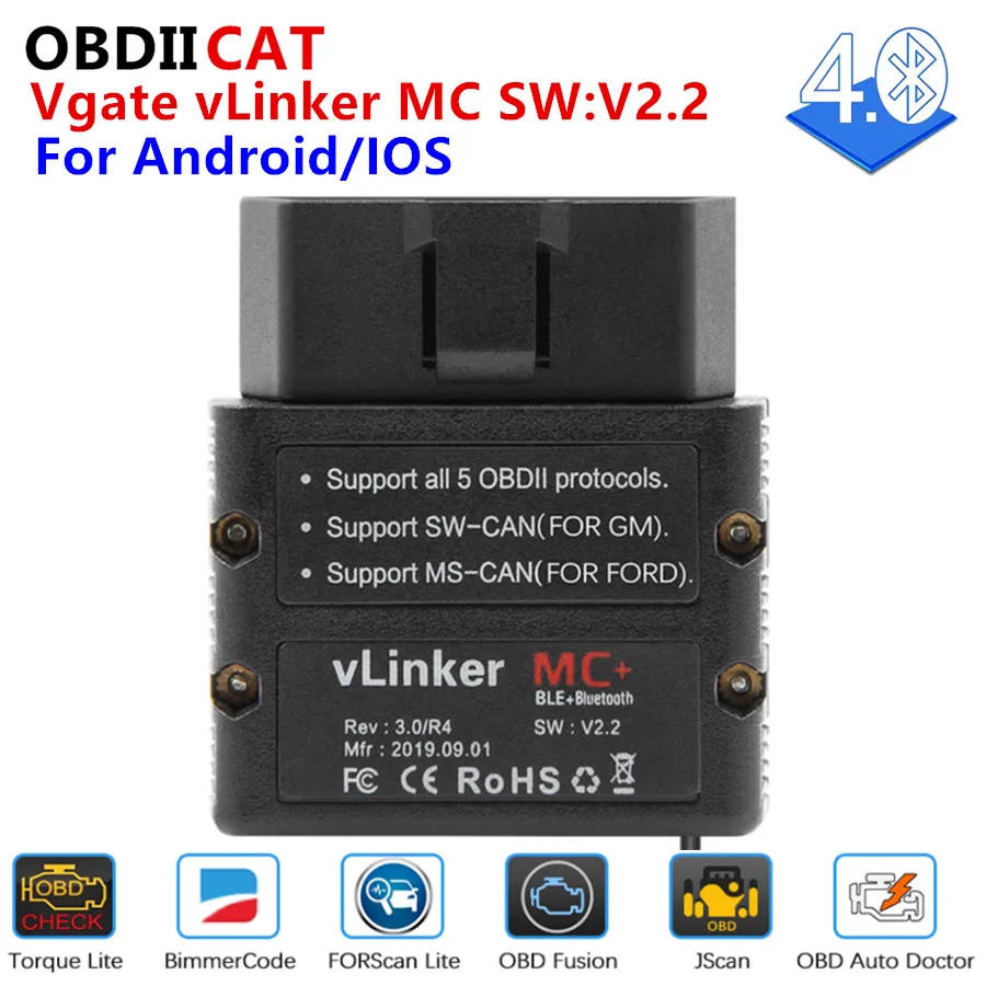 

Сканер OBD2 Vgate vLinker MC + BLE ELM327 для Android/IOS/Windows ELM 327, стандарт Wi-Fi