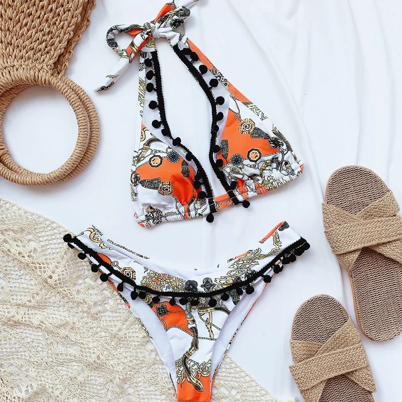 

Купальник женский в стиле ретро, бикини с принтом, бразильский купальник, костюм из двух предметов, пляжная одежда для загара