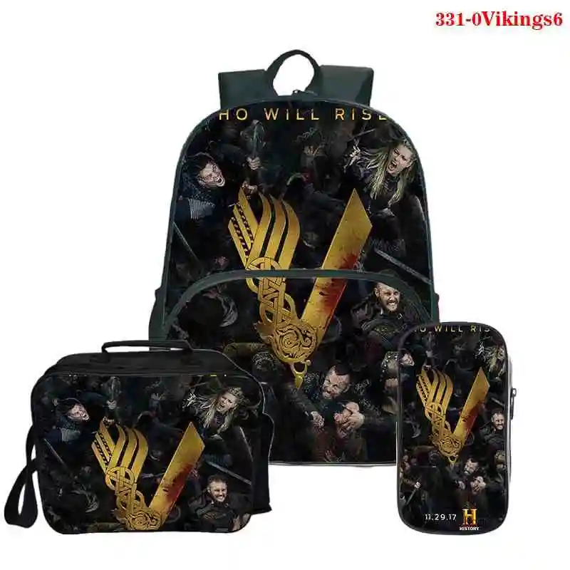 

3 Pcs Set Vikings Laptop Backpack Canvas School Bags for Teenage Girls 3D Print College Student Kids Book Bag Rucksack 2021