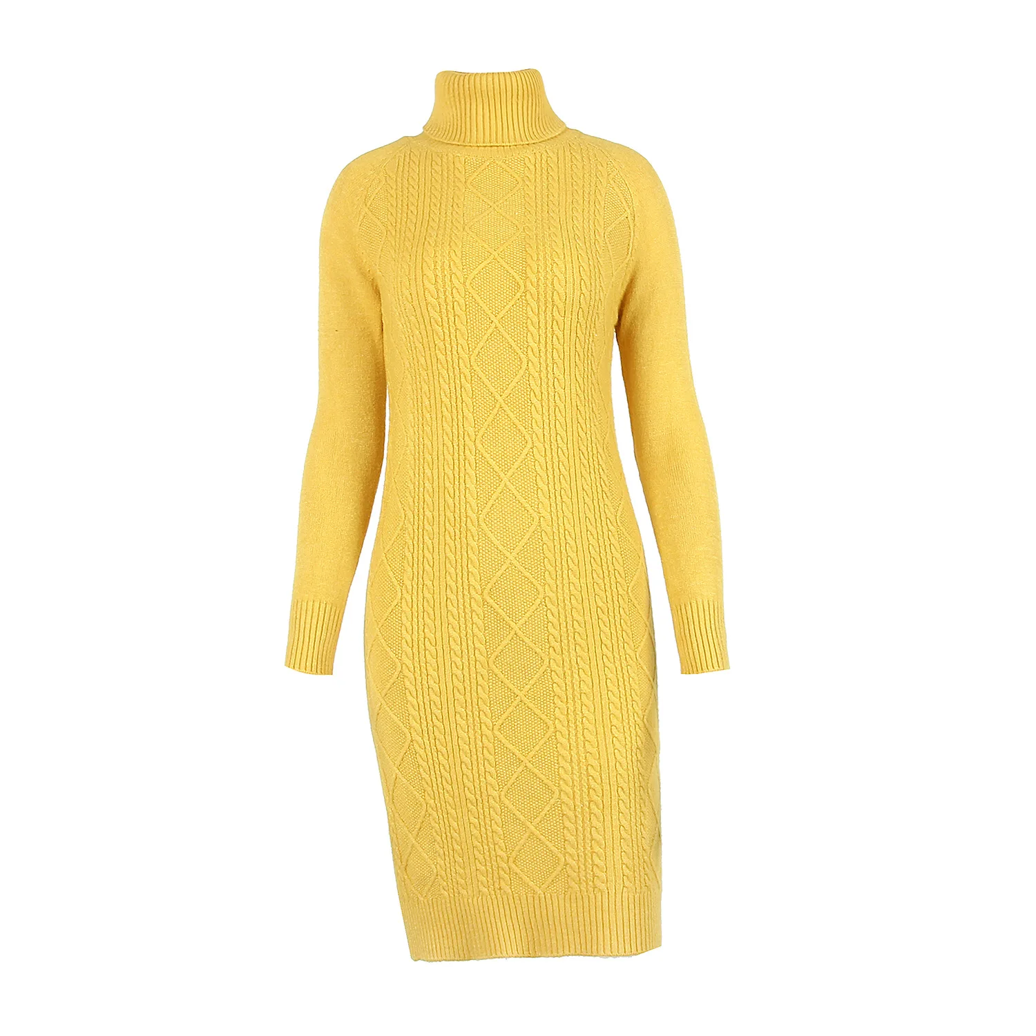 

2020 autumn and winter casual loose high-neck twist long-sleeved knitted sweater dress