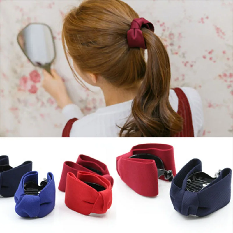 

Корейский бант, коготь для волос, элегантная однотонная ткань, женские зажимы для волос в виде банана, конский хвост, аксессуары для волос для девочек