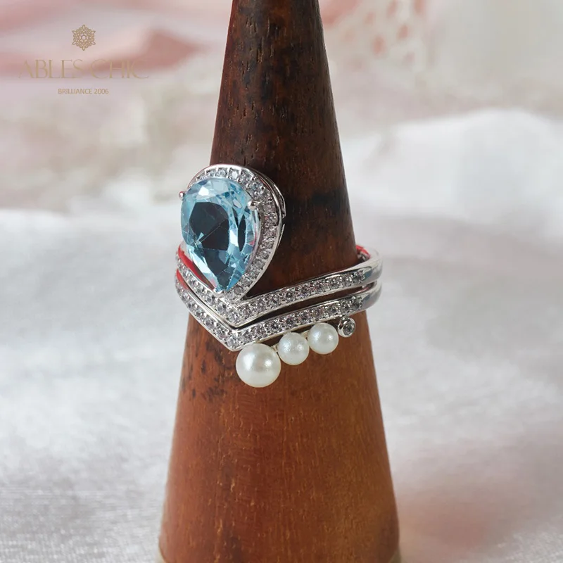 

Solid 925 Silver Bling Natural Topaz Stack Ring Mother of Pearl Beads Sparkling Briliant Set Rings C11R1S26041