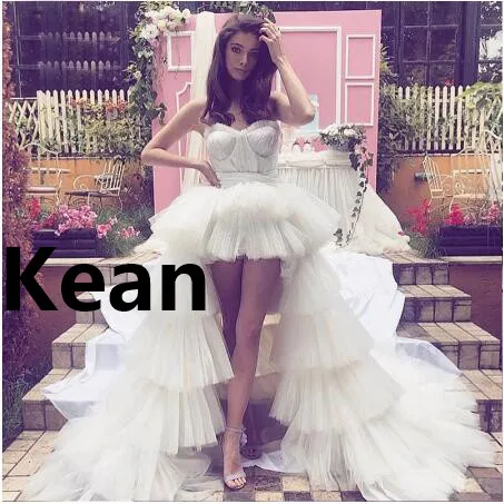 

Beach High Low Wedding Dress Strapless Tiered Bride Gown Dubai Arabic Abiti Da Sposa Vestidos De Novia De Noche Plus Size