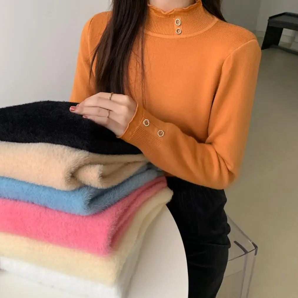 

Make firm offers the new winter add flocking thickening render female warm one lace diamond buckle half a turtle neck sweater