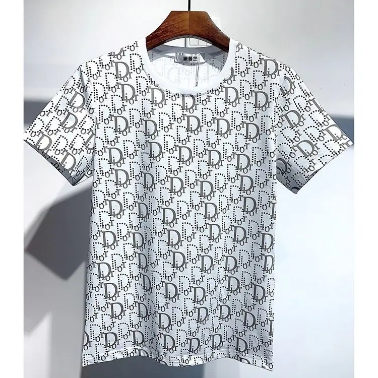 

Summer 2021 Logo Pearl Printed Jacquard T-shirt Men's and Women's Youth Trend Pure Cotton