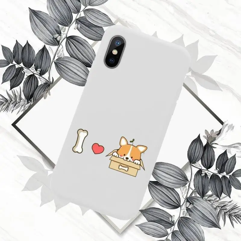 

Cute cartoon corgi dog Phone Case White Candy Color for iPhone 11 12 mini pro XS MAX 8 7 6 6S Plus X SE 2020 XR