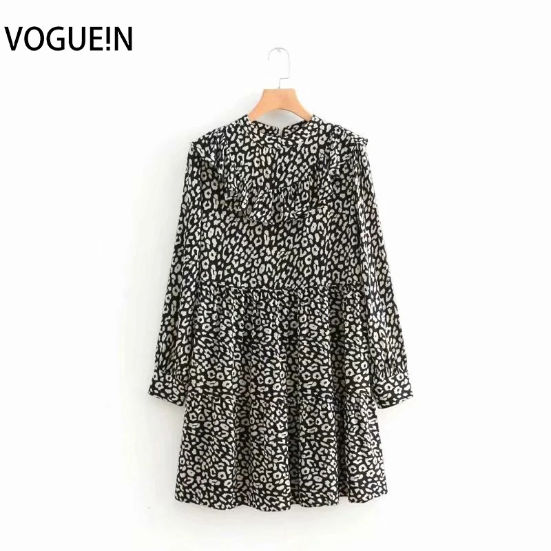 VOGUEIN новые женские повседневные с животным принтом оборками длинными рукавами