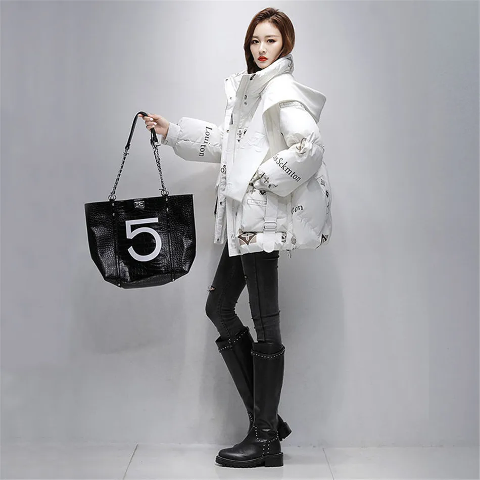 

Зимние глянцевые парки, Женская Корейская куртка с капюшоном, Толстая теплая пуховая куртка с подкладкой, пальто на белом утином пуху, женск...