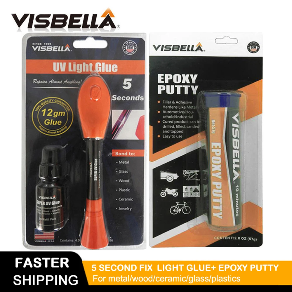 Жидкий клей VISBELLA 5 секунд фиксации УФ светильник супер мощный для стекла металла