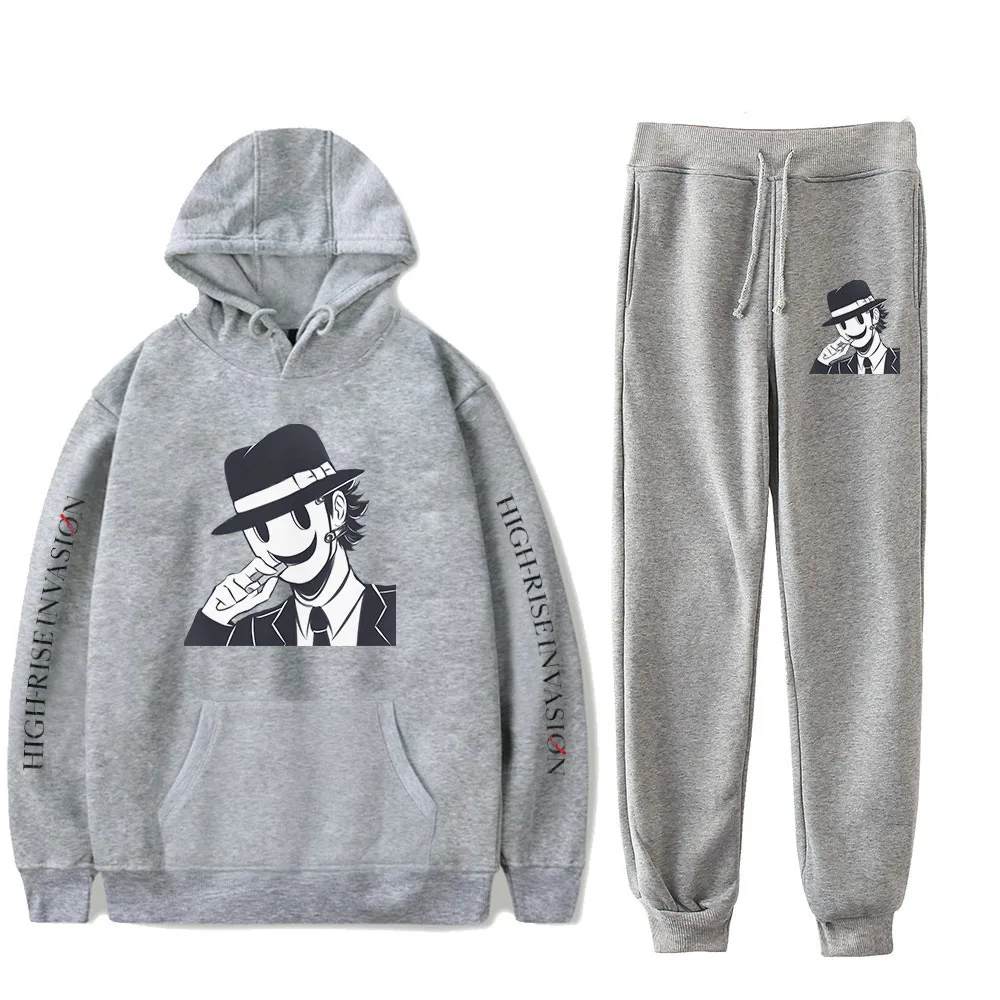 

High-Rise Invasion Hoodies + Jogging Pants Men Two Piece Set Anime Harajuku Street wear High-Rise Invasion Sweatshirt+Sweatpants