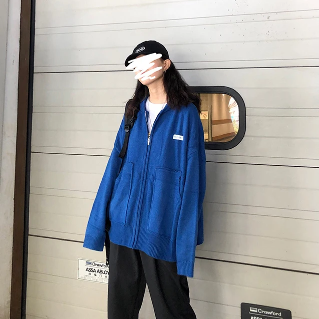 4 цвета 2019 осень и зима корейский стиль свободный большой карман на молнии свитер