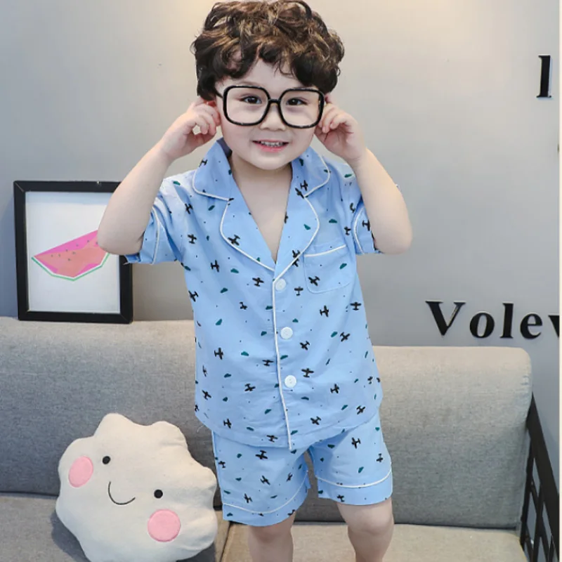 

Children's pajama summer thin cut boy's cotton shorts -sleeved shortsuit boy's home wear baby girls clothes air-conditioned