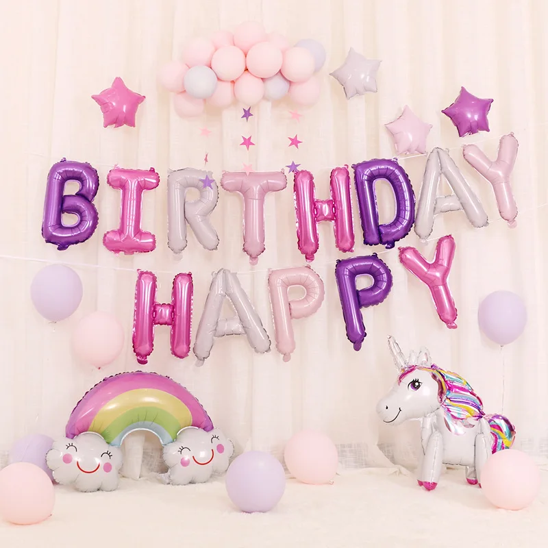 

Birthday Decoration Cartoon Unicorn Aluminum Film Balloon Set Children's Day Happy Birthday Party Supplies Balloons