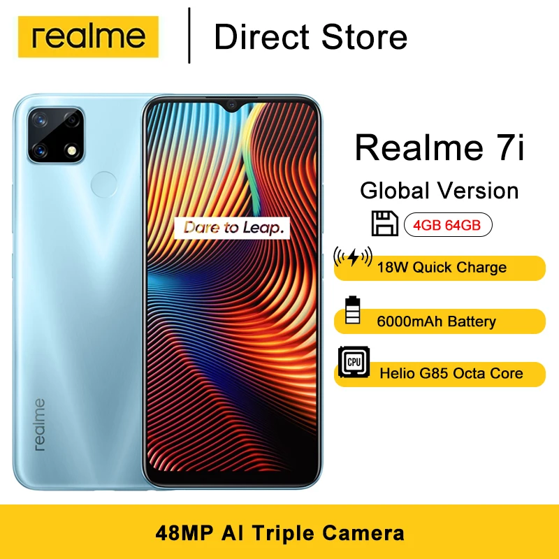 Смартфон Realme 7i 6 5 дюйма 4 + 64 ГБ 48 МП 6000 мА ч Android 10|Смартфоны| |