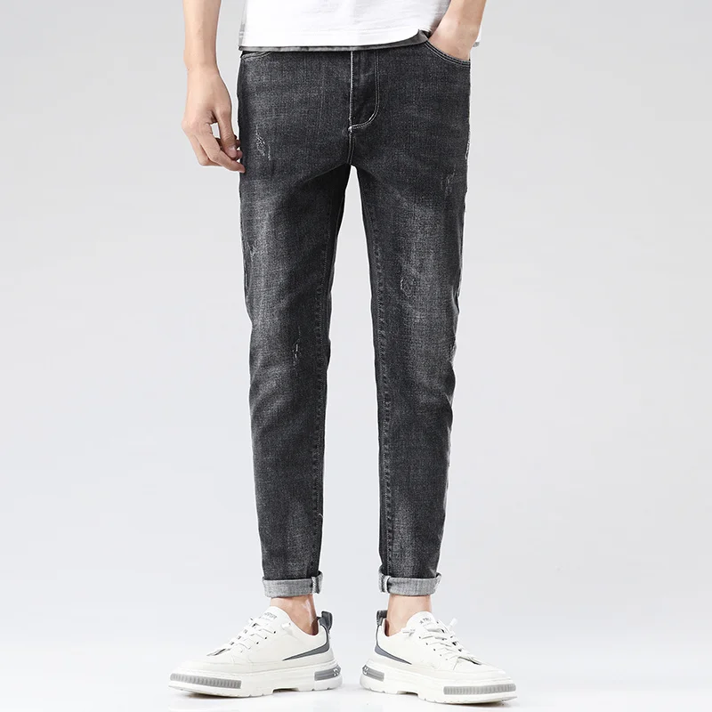 

2021 летние мужские серые прямые джинсы размеров от 28 до 38 одноразовые тканые джинсы оверсайз из необработанного денима хлопковые джинсовые ...