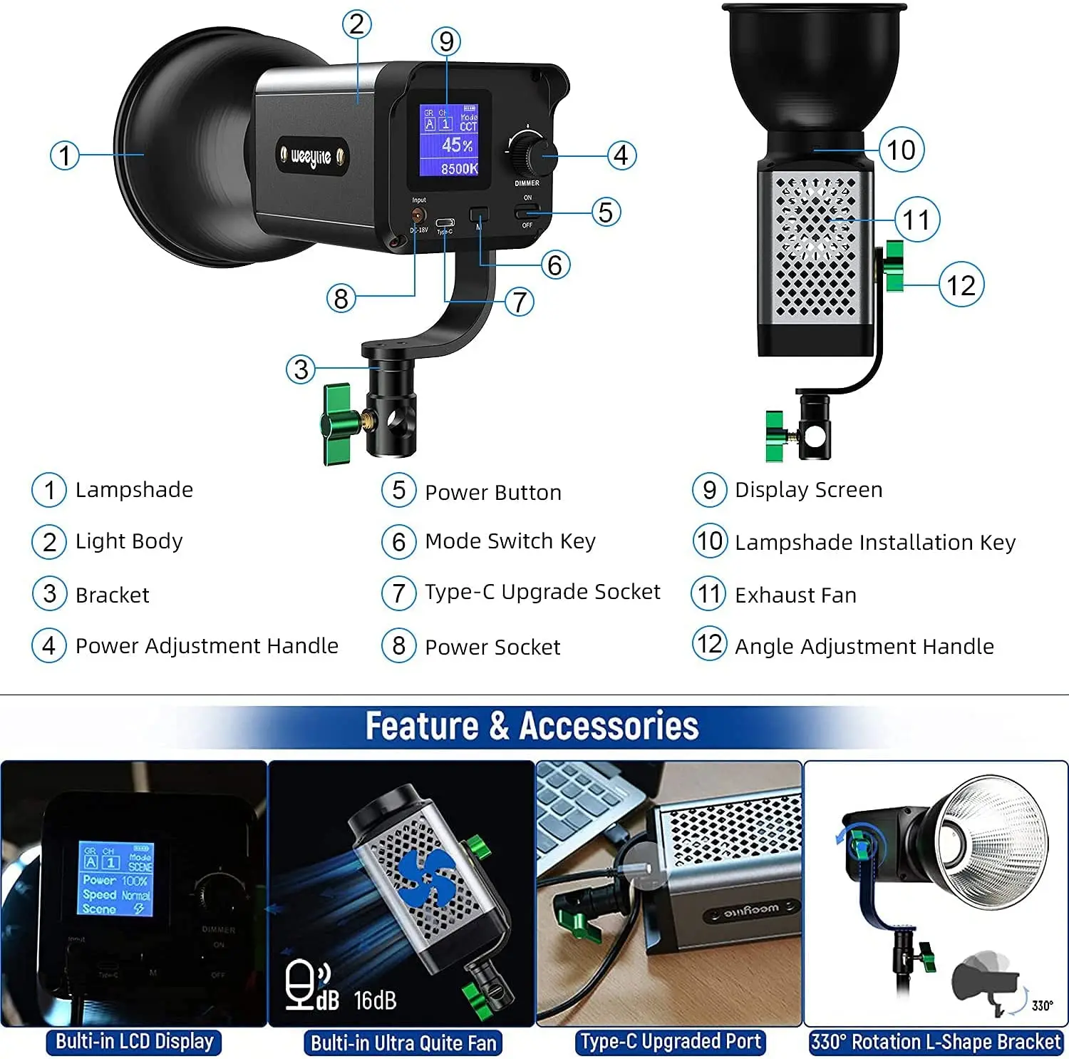 Weeylite 60 Вт светодиодный непрерывный свет для видеосъемки двухцветный 2800-8500K