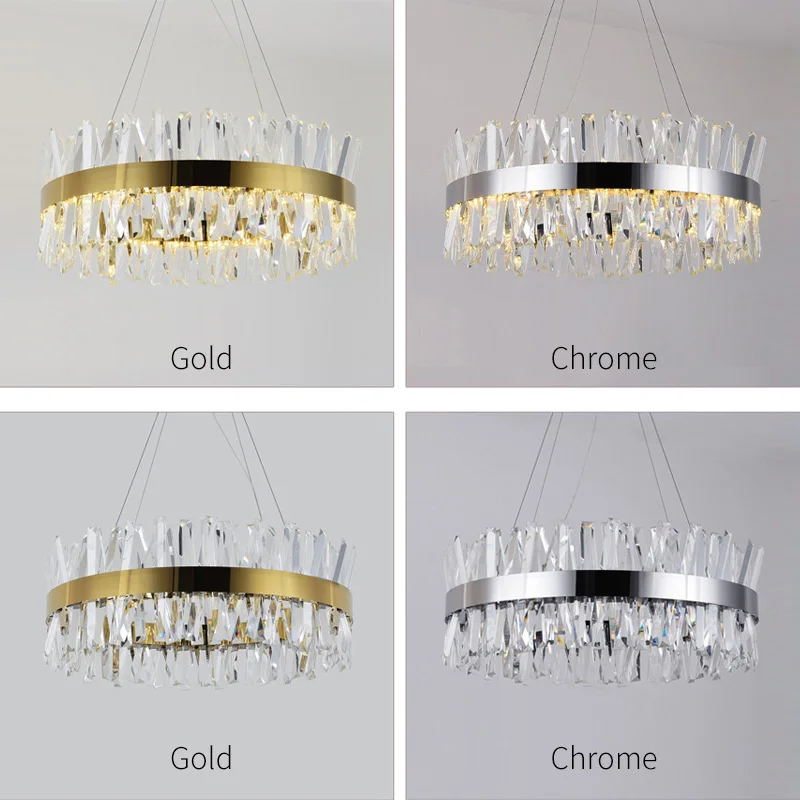 

JMZM Chrome Crystal Chandelier Modern Round LED Hanging Light Gold Pendant Lamp For Living Room Bedroom Kitchen Entrance Hall