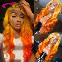 13x4 lace front wig human hair wigs 180 yellow color 613 lace frontal wigs for black women preplucked orange wig human hair wig