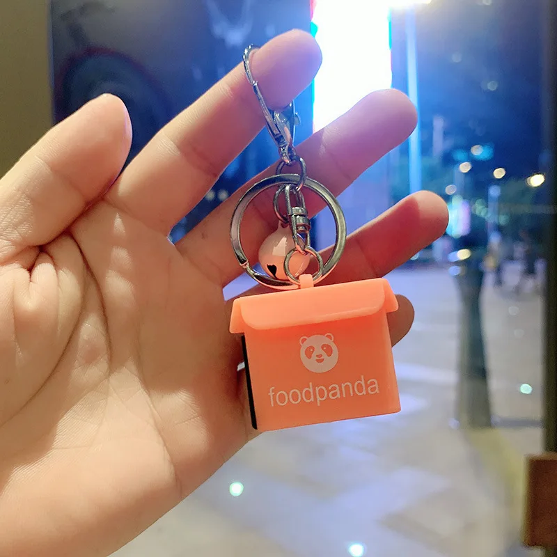 

Silicone Takeaway Box Keychain Bell Creative Cartoon Cute Bag Car Ornaments Couple Fashion Gift Key Ring Accessories