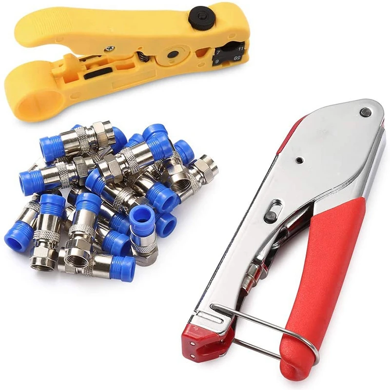 

Coax Cable Crimper Kit Coaxial Cable Rg6 Tool Kit with 20PCS F RG6 RG59 Connectors, Wire Coax Cable Stripper Tool