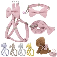 dog harness leash collar set adjustable soft cute bow double layer dog harness for small medium pet collar leash outdoor walking
