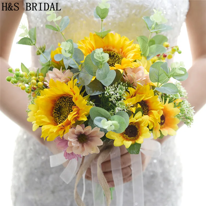 Свадебный букет с подсолнухами H & S свадебные букеты желтого цвета