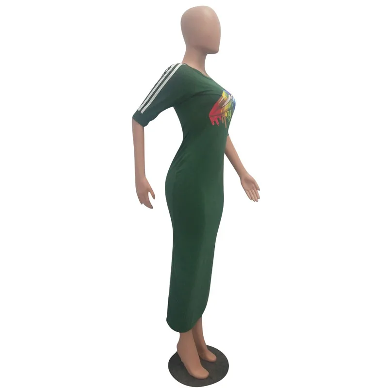 Повседневное Для женщин Bodycon платье летние модные разноцветные радужные губы офсетная печать обхват талии, обхват бедер, ужин платья для Для женщин vestidos mujer