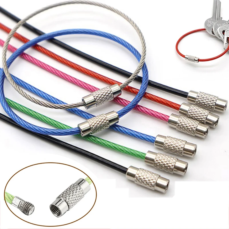 

10pcs EDC Keychain Stainless Steel Colorful Carabiner Key Holder Outdoor Tools Wire Keyring Cable Rope Screw Locking Key Chain A