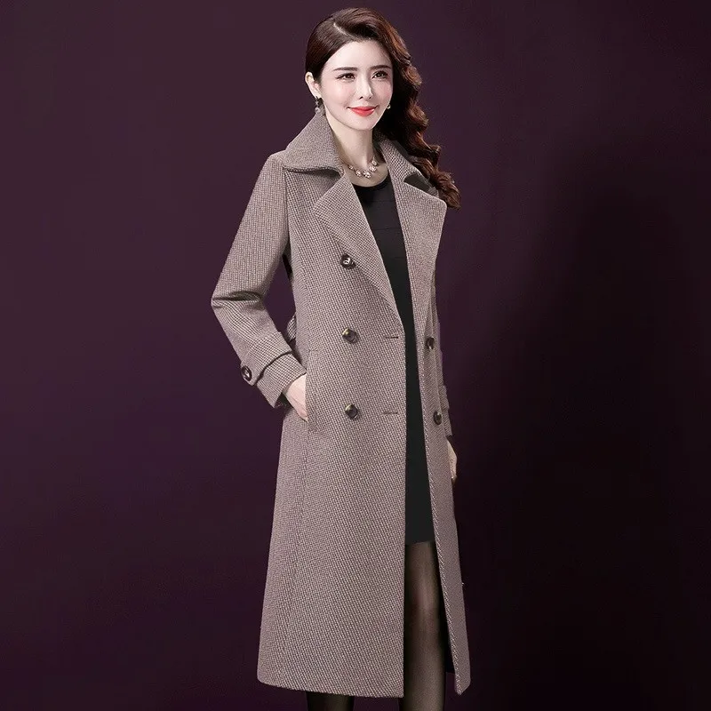 2019 зимнее женское пальто двубортное с воротником и карманами шерстяное большого