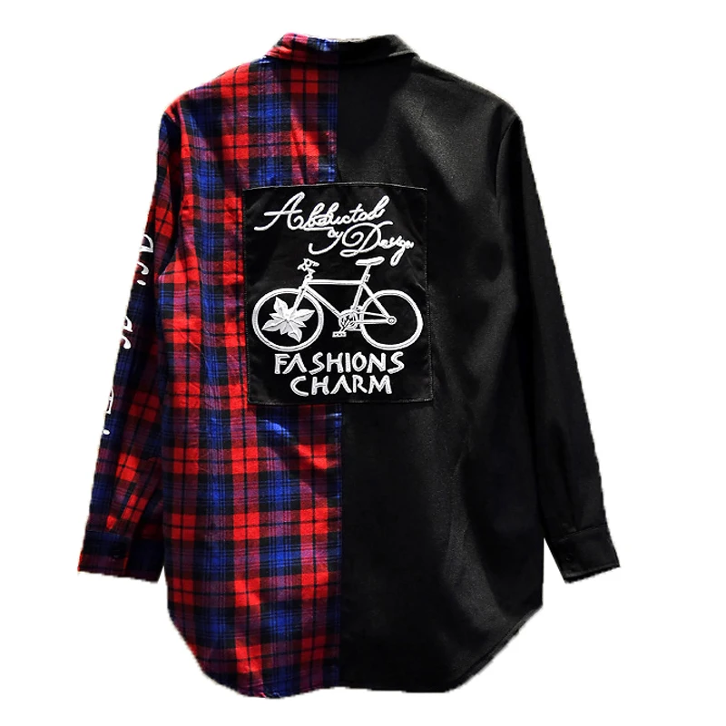 New Western Diablo Style Fashion Individuality Printed Plaid Patchwork Men's Long-Sleeved Shirts Hip Hop Autumn Streetwear Color
