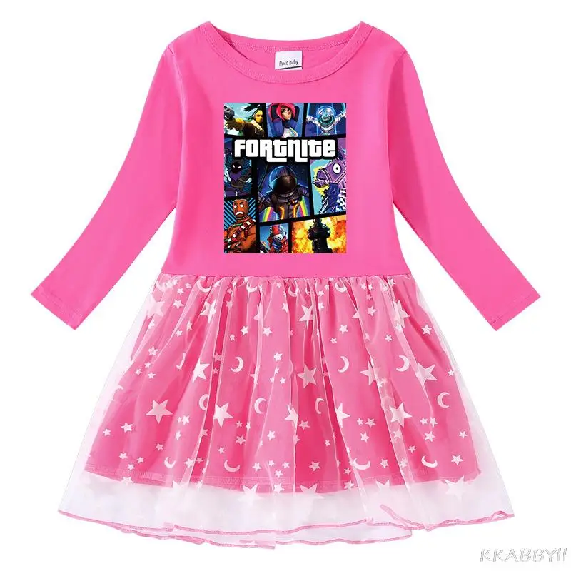 Юбка принцессы Fortnites сетчатая с длинным рукавом модная подарочная для маленьких