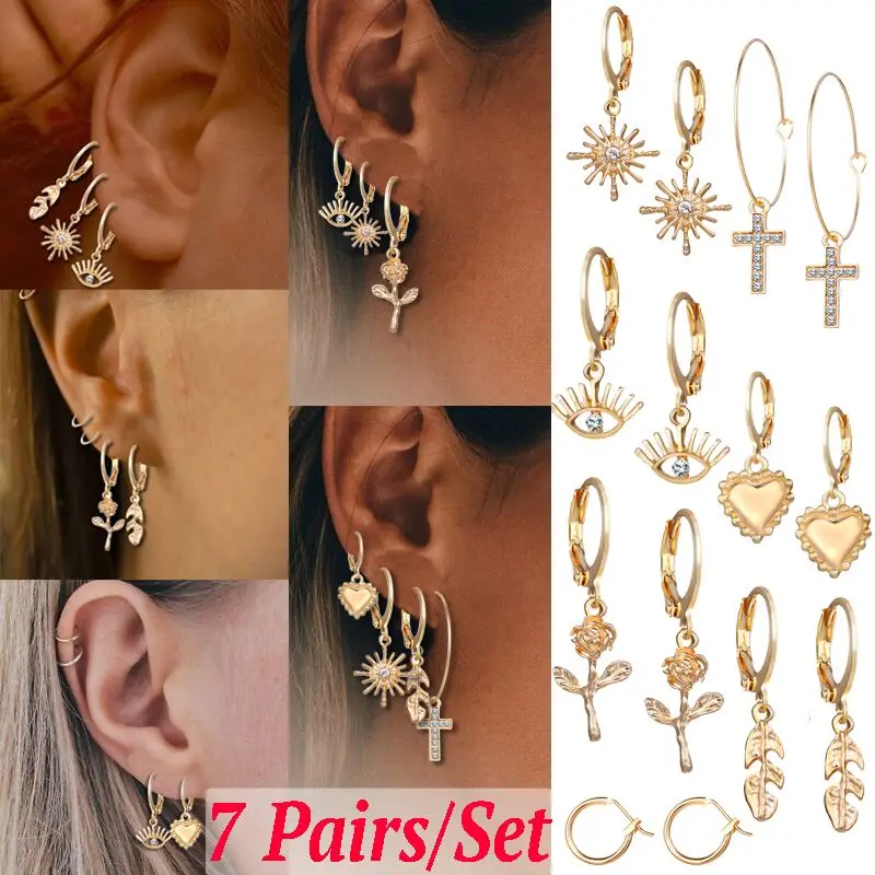 Женские винтажные сережки-подвески набор из сережек с золотыми кристаллами